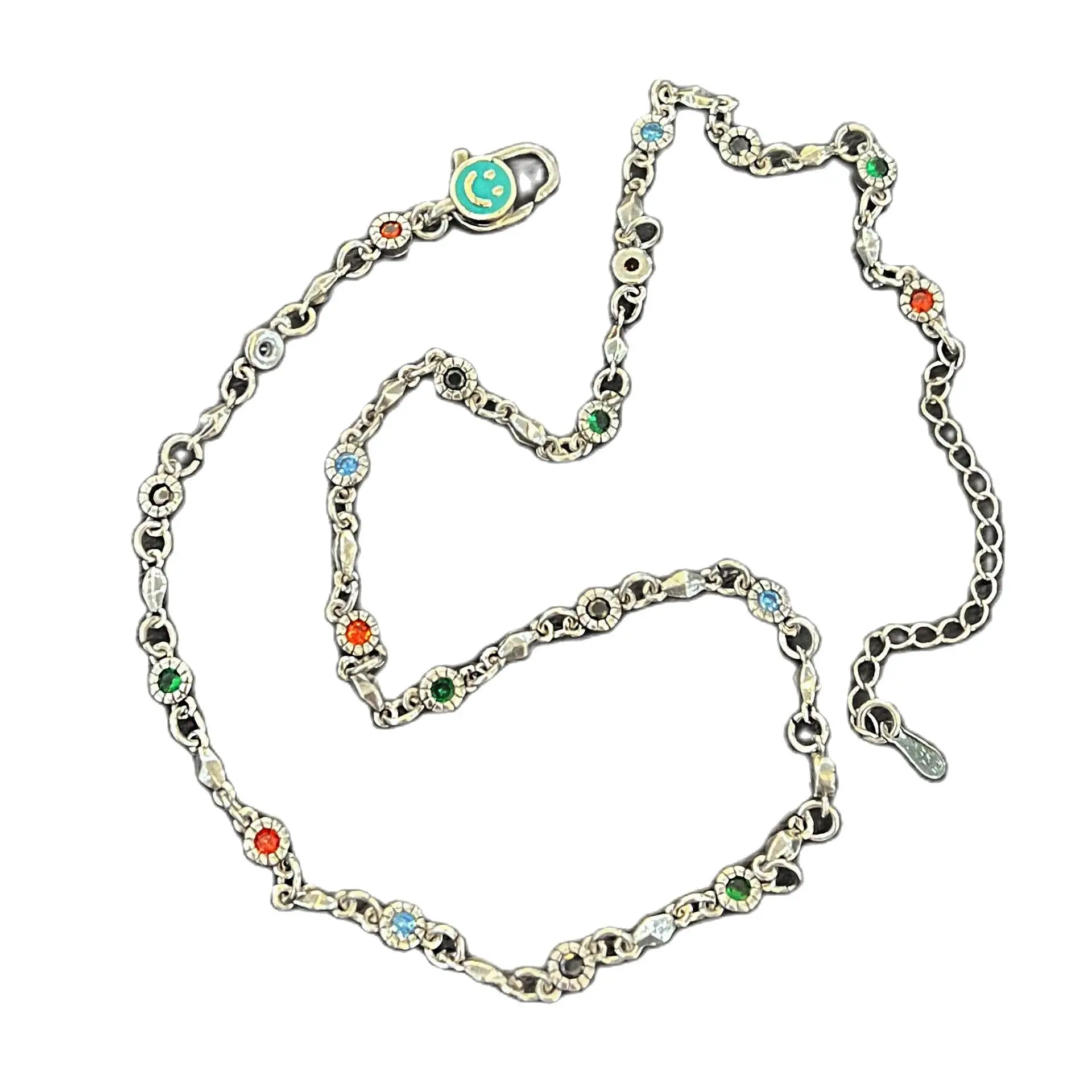 

Vintage Sterling Silver Colored Gem Necklace Smiling Necklace for Women