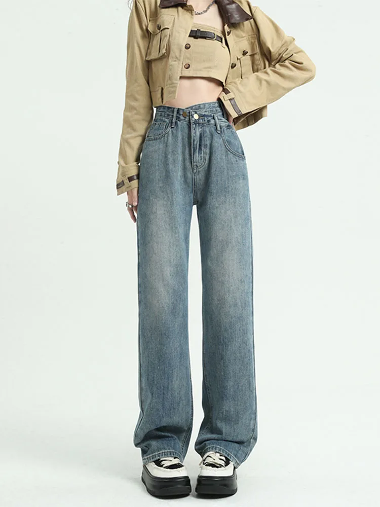 

Blue Women's Jeans High Waist Chic Design Fashion Streetwear Straight Pants Baggy Vintage Female Casual Wide Leg Denim Trouser
