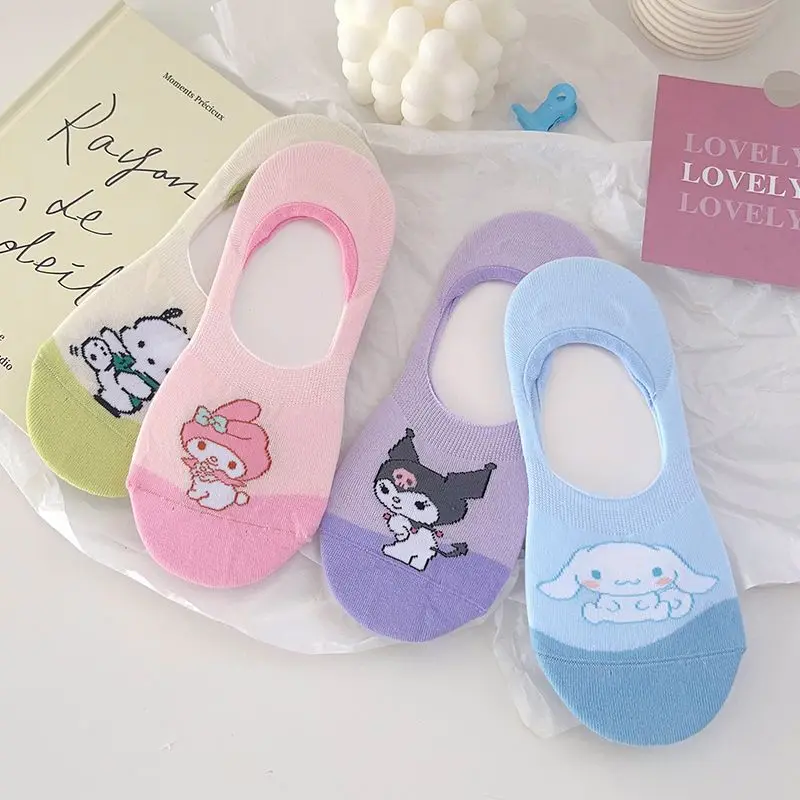 

Sanrio Kuromi My Melody Cinnamoroll летние тонкие Мультяшные невидимые носки с неглубоким ртом Нескользящие силикагелевые аниме фигурки