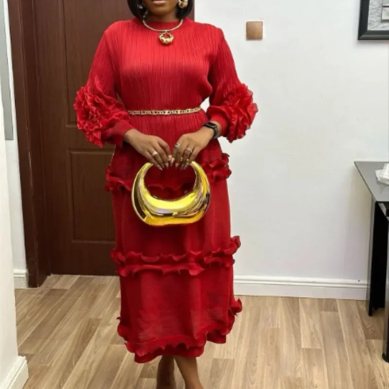 Женское плиссированное платье EGRM Miyake однотонное привлекательное ТРАПЕЦИЕВИДНОЕ