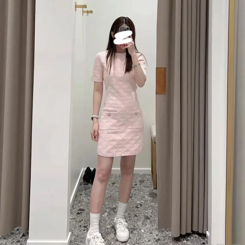 

Women's Mini Dress Round Neck Short Sleeve Solid Slim A-Line Pockets Knitting Robe Sweet Spring Summer 2023 New