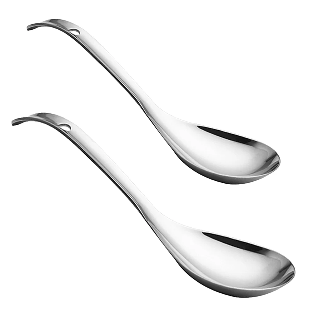 

2Pcs Household Rice Spoons Kitchen Soup Spoons Stainless Steel Spoon (Silver)
