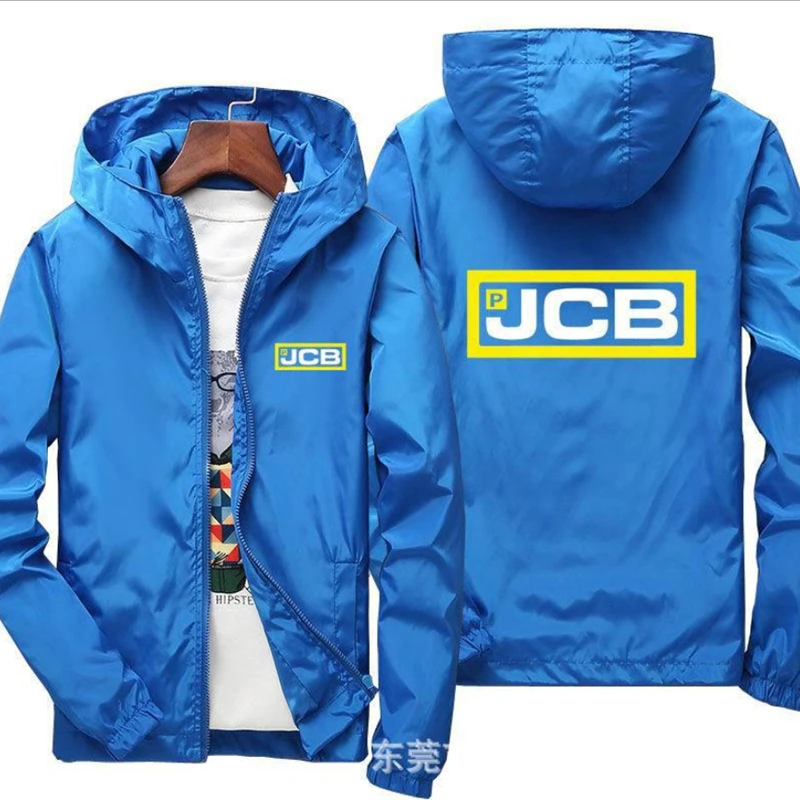 New 2022 Spring Autumn Men's JCB Logo Hooded Jacket Casual Coat Male Zipper Fashion Windproof Long Sleeve Outdoor Jacket