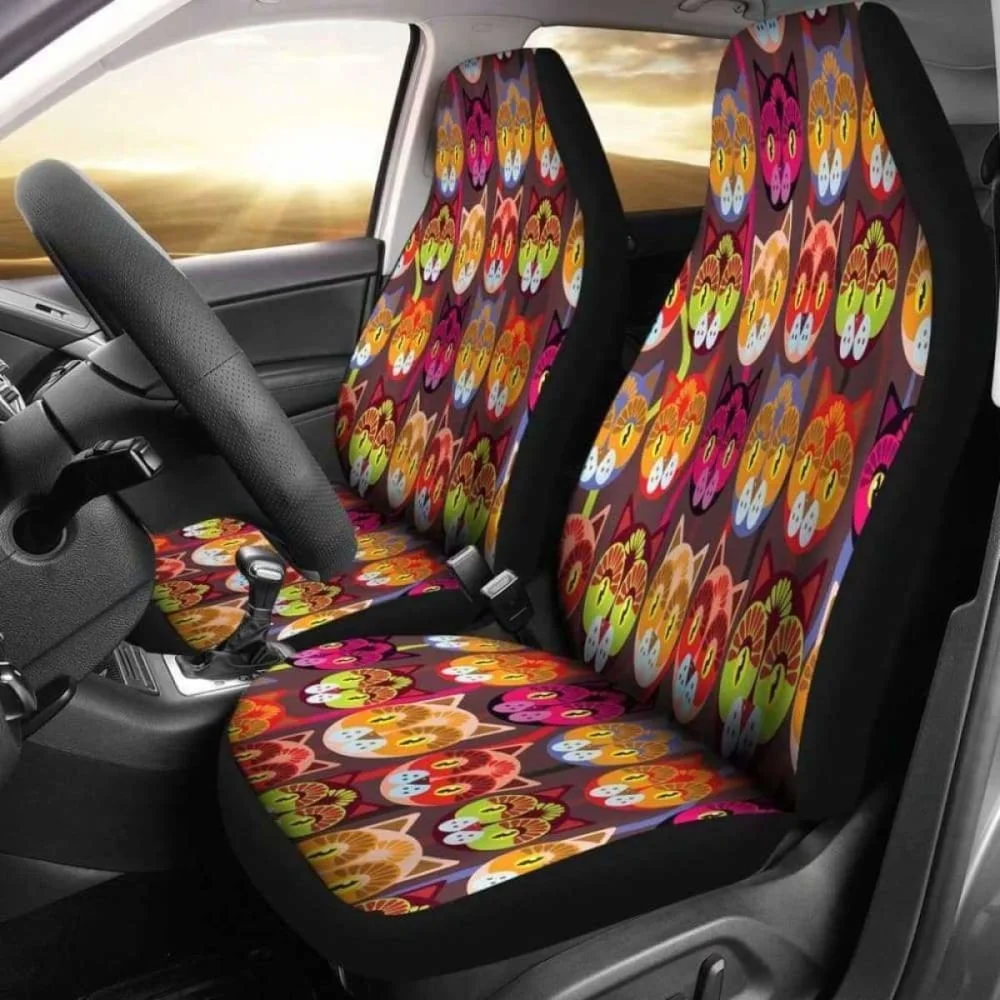 

Sugar Skull Cats Car Seat Covers,Pack of 2 Universal Front Seat Protective Cover