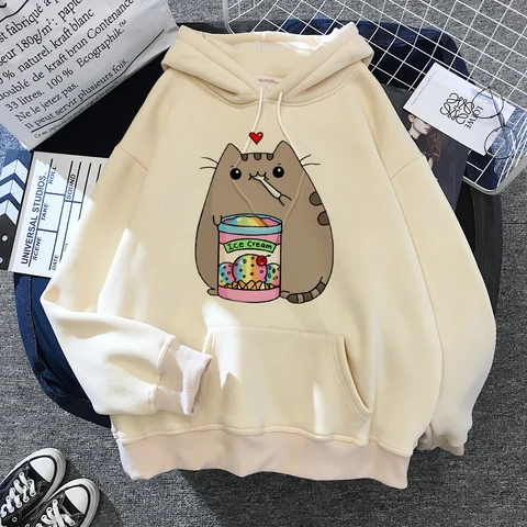 Kawaii Kpop Harajuku Sweatshirt Women's Hoodie Funny Cat Cartoon Female Fashion Oversized Clothing Anime Hoodie Winter Tops