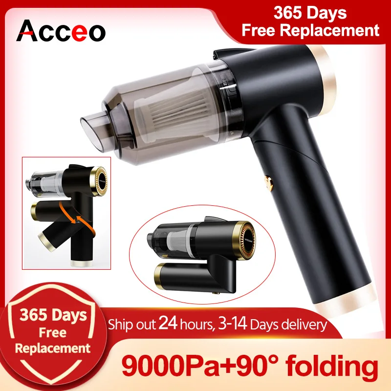 

Acceo Portable Handheld Auto Vacuum Cleaner Powerful 9000PA Wireless Rotatable Home & Car Dual Use Cleaning Vacuum Cleaner