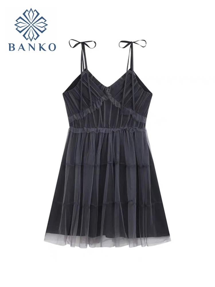 

Dark Gothic Elegant Dresses Women Vintage Mesh Patchwork Lace Up High Waist Dress Y2k Harajuku Mall Goth Partywear 2022 Summer
