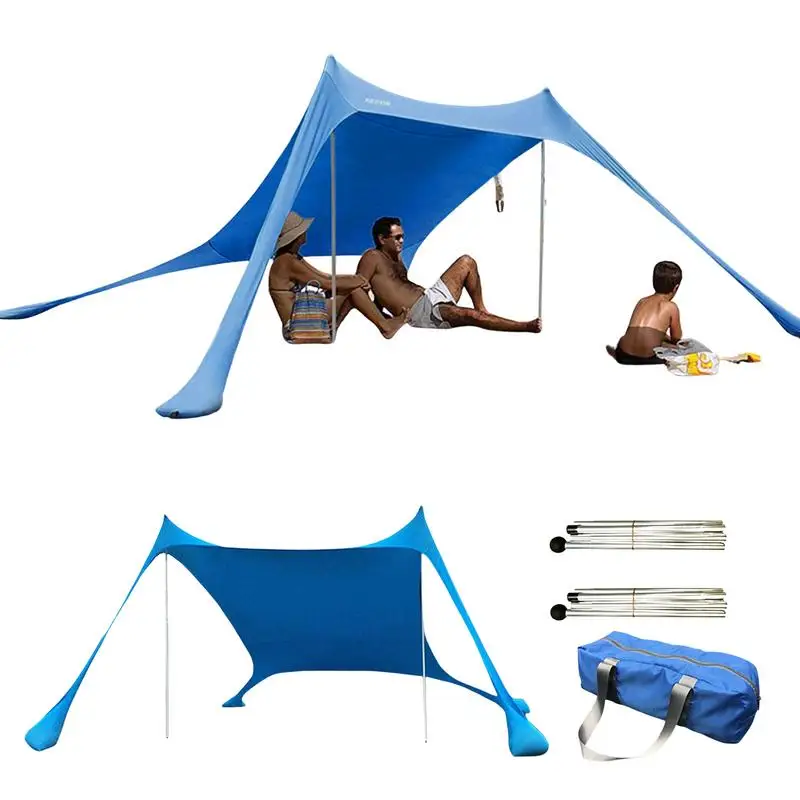 

Тент для пляжа, тент для пляжа, ветрозащитная дизайнерская Солнцезащитная палатка UPF50, портативная семейная палатка с 2 алюминиевыми рейками, 1 сумкой для переноски