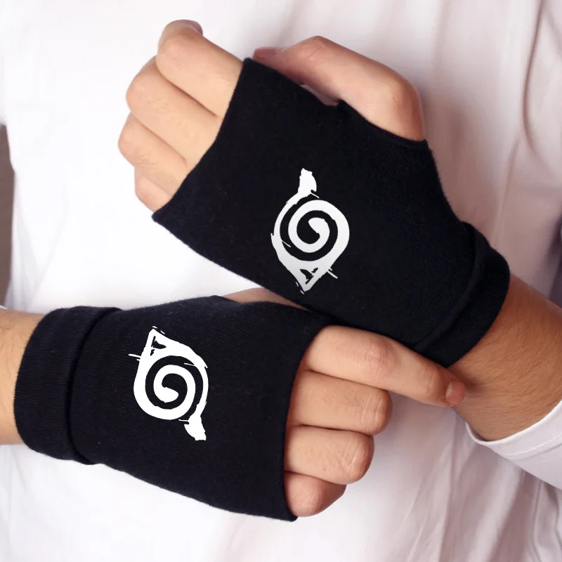 

Anime Gloves Two-Dimensional Animation Cosplay Merchandise Uchiha Konoha Logo Cool Warm And Thick Double-Layer Cotton Luminous