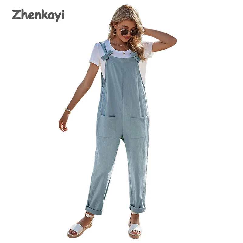 

Zhenkayi 2022 Women's Pocket Bowknot Tooling High Waist Casual Overalls Women Cargo Pants Women Jump Suits for Women Jump Suit