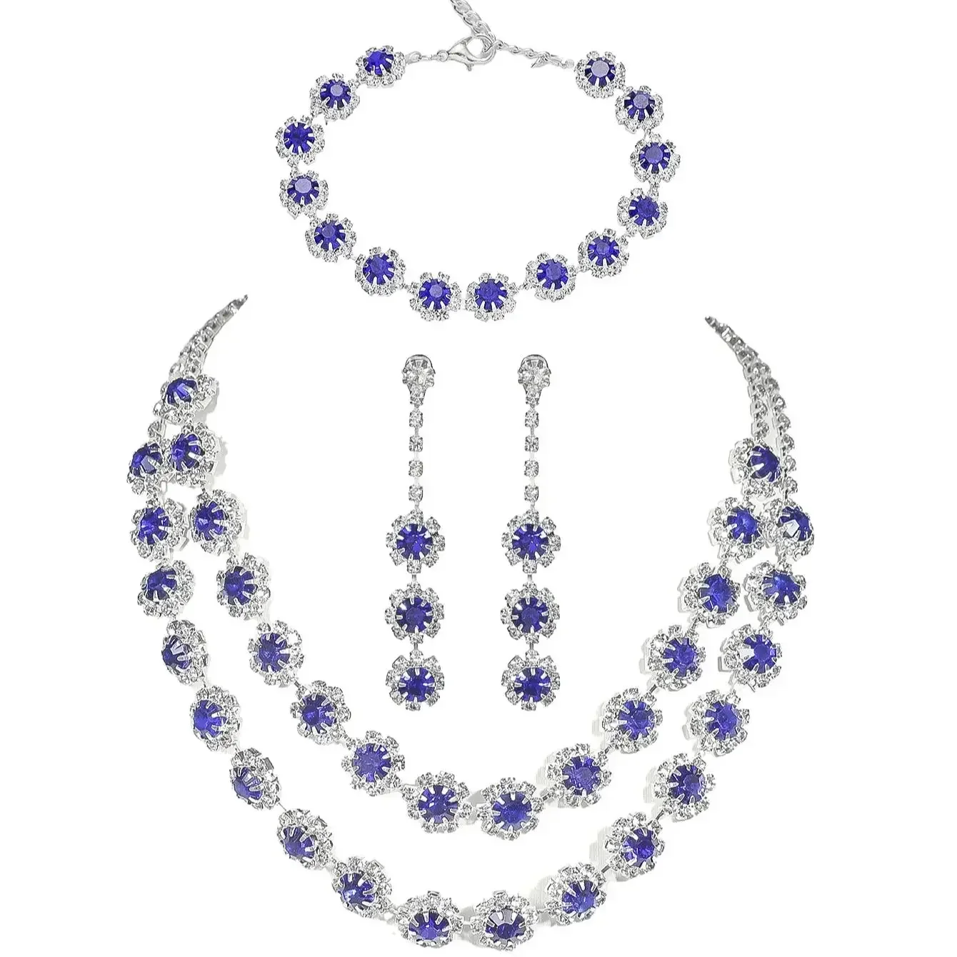 Модное полное бриллиантов разноцветное цветочное ожерелье серьги браслет из