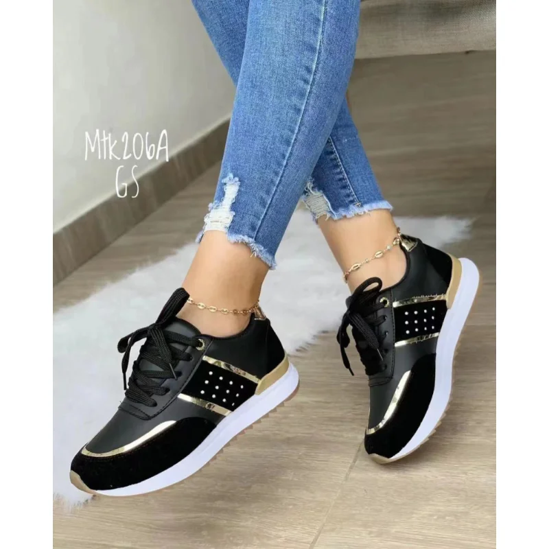 Sneakers Platform Shoes2023 Women  Leather Patchwork Casual Sport Shoes Ladies Outdoor Running Vulcanized Shoes Zapatillas Mujer