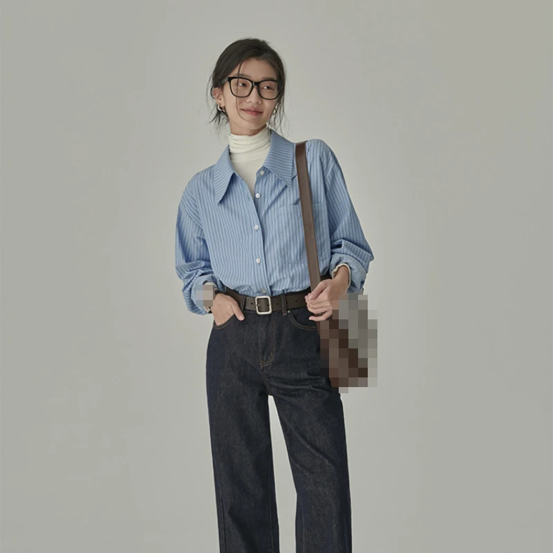 

New Summer Fashion Woman Blouse 2023 Striped Lapels and Regular Sleeves Casual Buttons Shirts and Blouses for Women