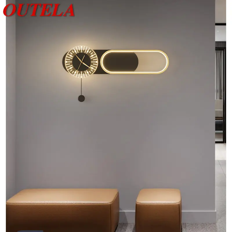

OUTELA Creative Clock Wall Lamp3 Colors Living Room Stair Light Luxury Room Bedroom Bedside Lamp