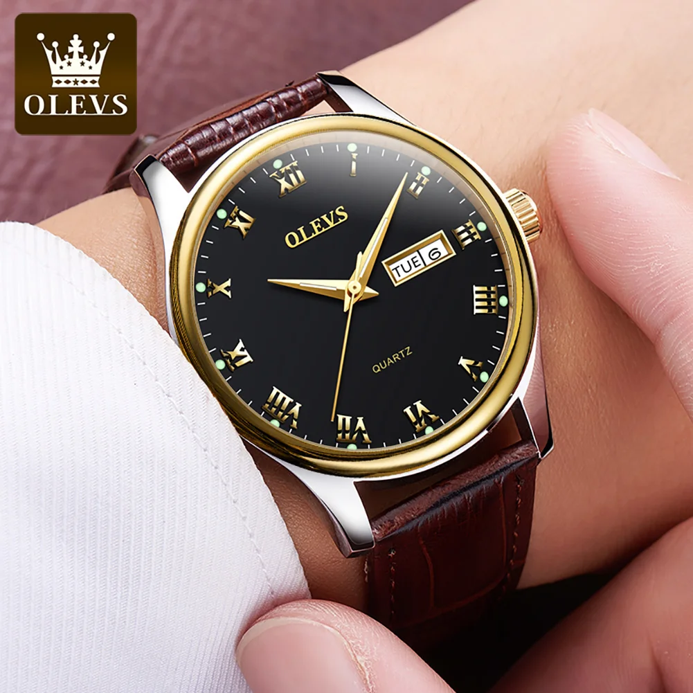 

OLEVS 5568 Classical Leather Quartz Men's Watches Luxury Brand Original Wristwatch Waterproof Luminous Calendar Watch For Men