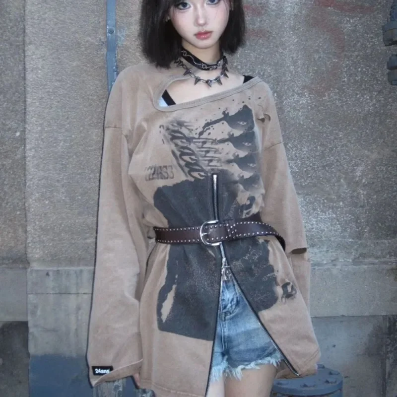 Matakawa Y2k женские толстовки с принтом на молнии уличная одежда весна осень модные в