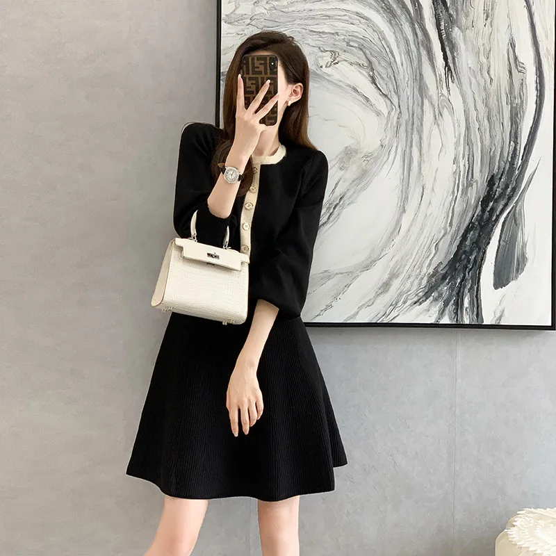 

High Quality 2023 Elegant Joint Design Women Dress Female Evening Party Autumn Winter Crop Top Clothes Casual Y2k Long Robe