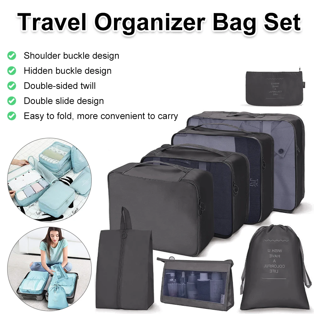 

8Pcs/set Travel Storage Bag Clothes Luggage Organizer Blanket Shoes Organizer Suitcase Traveling Pouch Packing Cube Waterproof