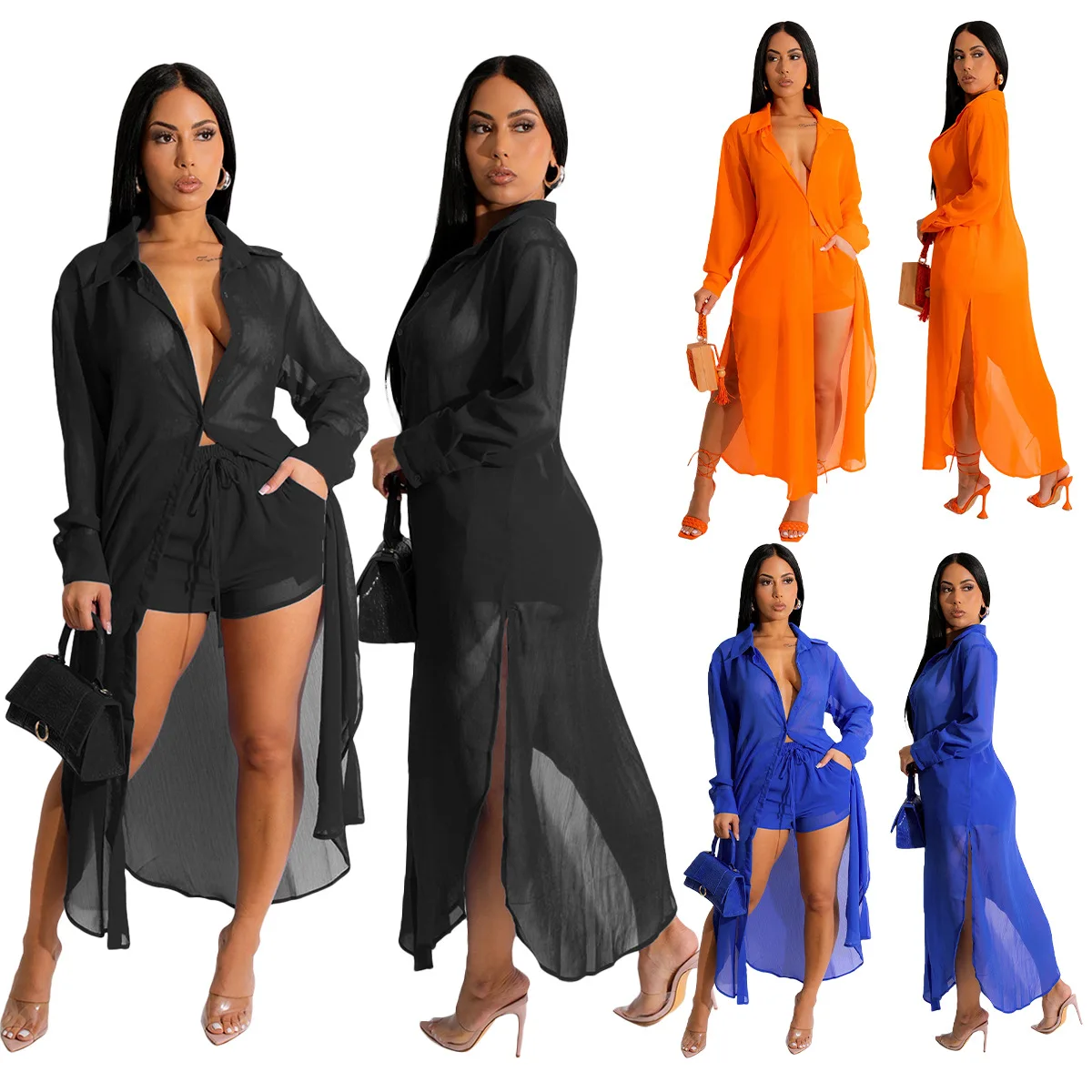 

Women S Spring Summer Long Cardigan Coat Pants Suit Two Piece Outfit Cover Ups For Swimwear Dress Sundresses Women's Beach Tunic