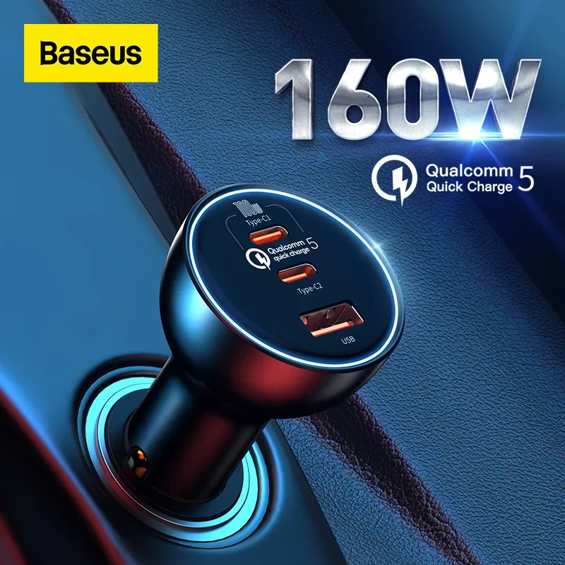 

Автомобильное зарядное устройство Baseus 160 Вт QC 5,0, быстрая зарядка PPS PD3.0, быстрая зарядка USB Type-C для iPhone 13 12 Pro, ноутбуки, планшеты