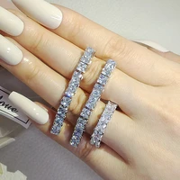 2pcs pack silver color bride jewelry set halo engagement ring round stud earring for wedding gift j7589