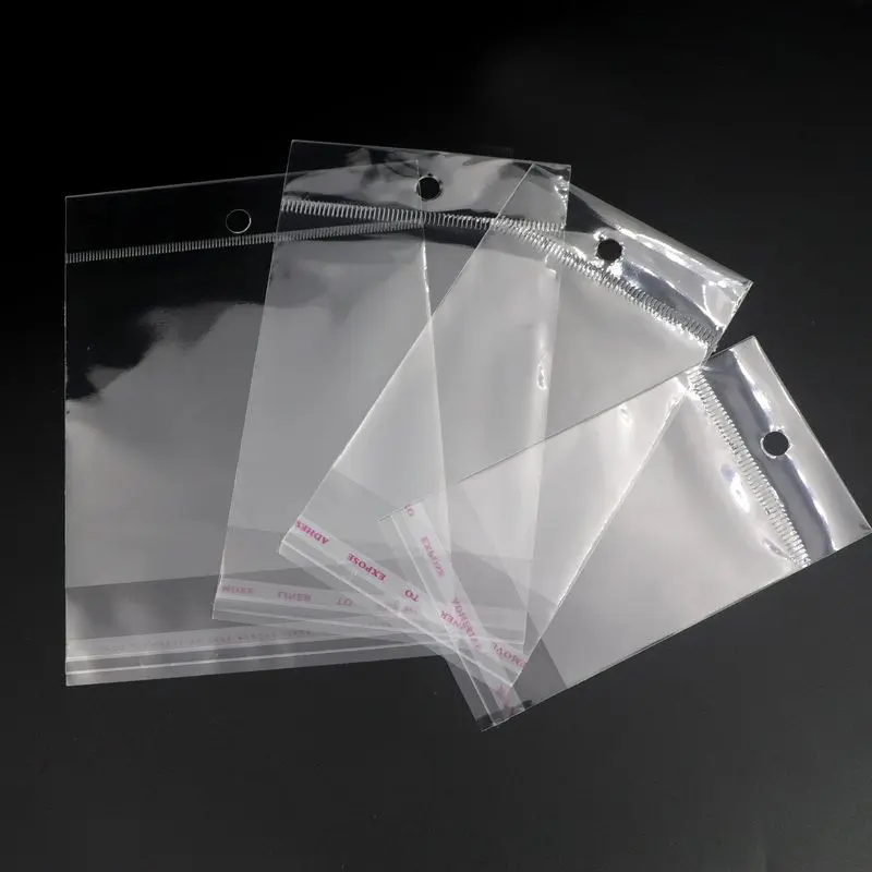 100Pcs Transparent Plastic Bag OPP Hang Self-Adhesive Pouches Gift Jewelry Pouches Packaging For Party Wedding Engagement Beads