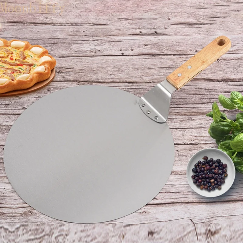 

Stainless Steel Cake Shovel Wooden Handle Pizza Shovels Anti-scalding Round Kitchen Pizza Shovel Baking Accessories Cake Tools