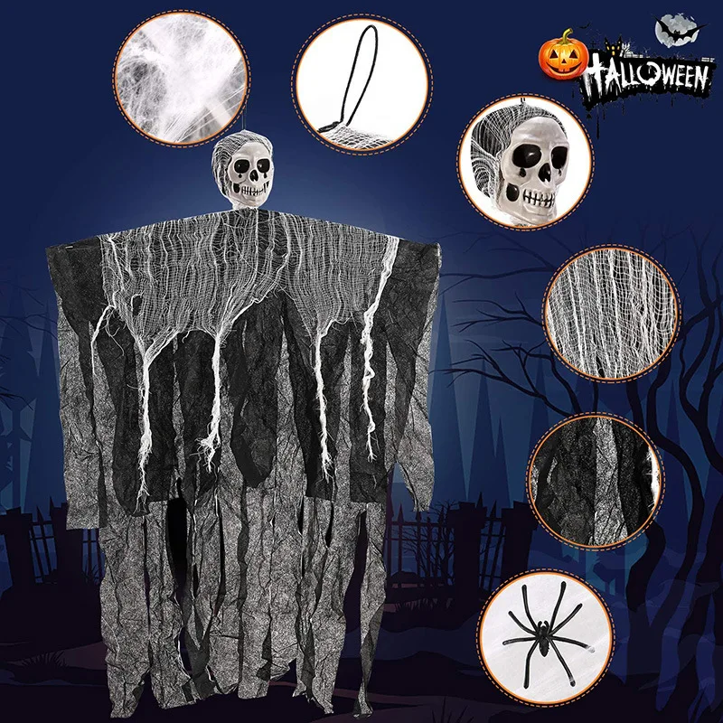 

Halloween Skull Head Gauze Hanging Ghost Pendant Spider Skull Decorative Ghost House Prop Halloween Home Decoration