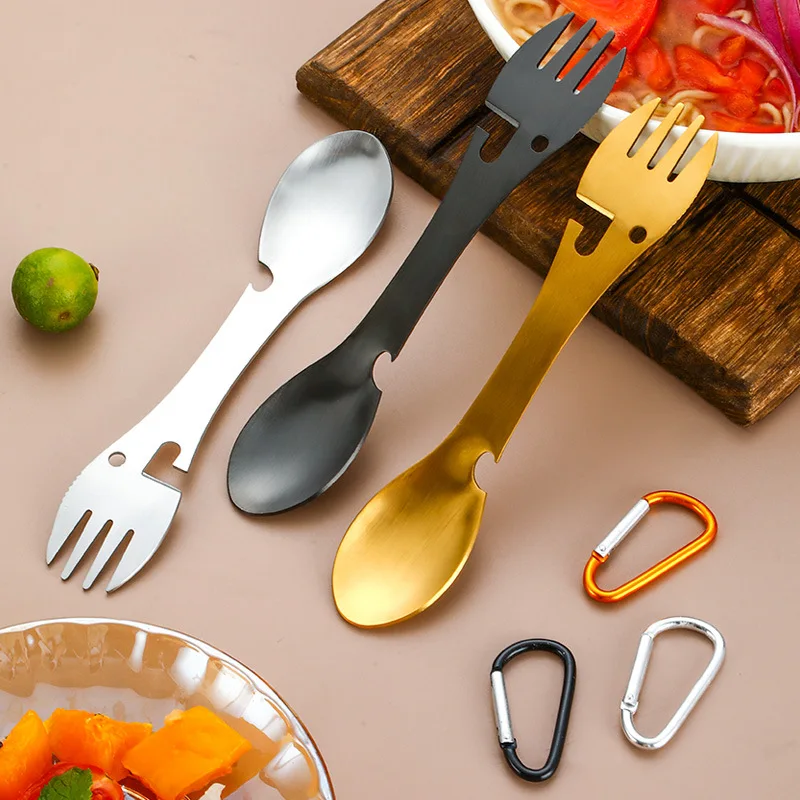 

Outdoor Survival Tools 5 In 1 Camping Multi-Functional EDC Practical Kit Fork Knife Spoon Bottle/Can Opener