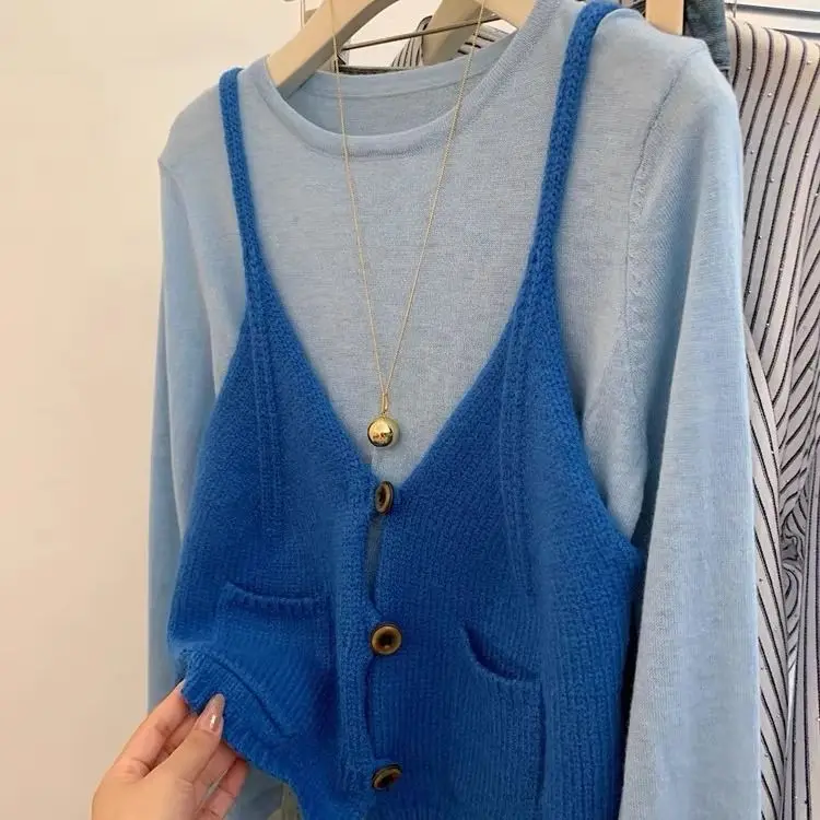 Korejepo Klein синий костюм из двух предметов топ с длинными рукавами уникальный