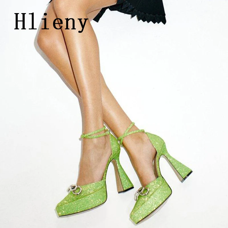 

Hlieny Sexy Nightclub Stripper Shoes Women Catwalk Shows Sequined Cloth Thick Bottom High Heels Platform Pumps Sandal Green Pink