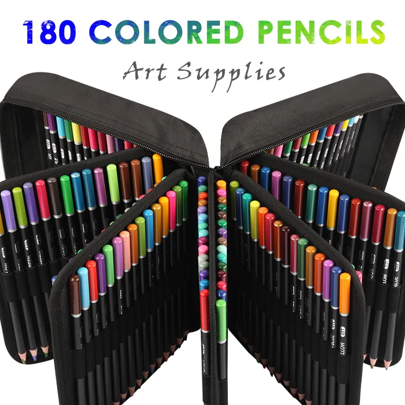 Art Supplies 180 Colored Pencils Zipper-Case Set  Quality Soft Core Colored Leads for Adult Artists, Professionals and Colorists