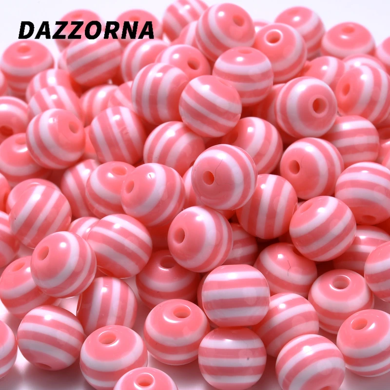 

Бусины круглые из смолы, в розовую полоску, 8 мм, 100 шт.