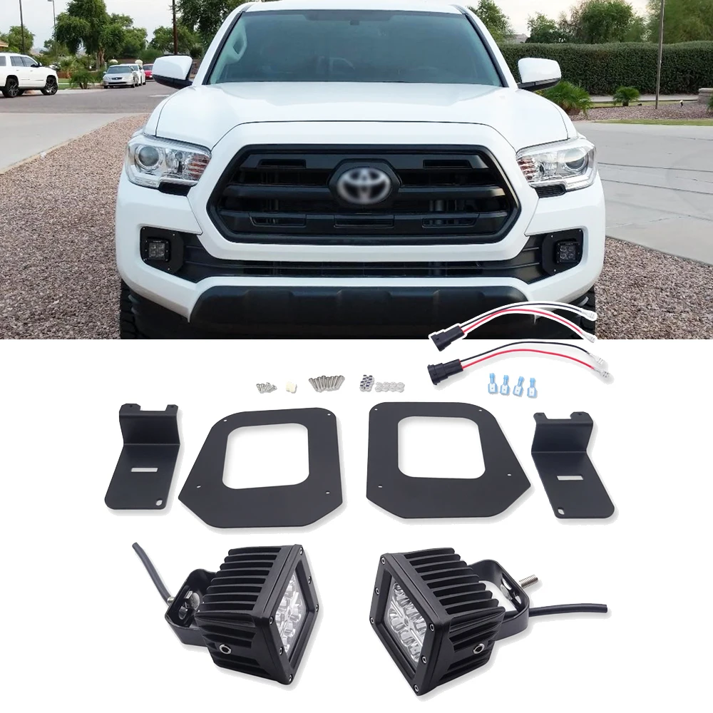 Front Bumper Foglamp Mounting Brackets with 2Pcs 3 Inch 18W LED Fog Lights ＆ Plug N Play Wiring Kit Fit 2016-2023 Toyota Tacoma