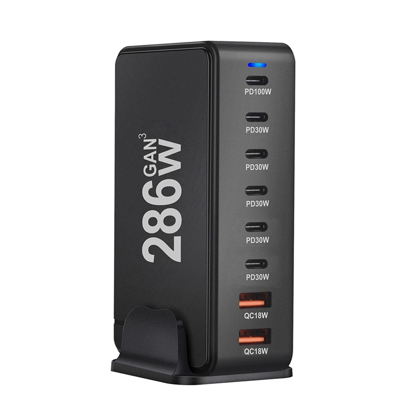 Новое настольное зарядное устройство Gan мощностью 286 Вт 8 портов USB PD 6C2A быстрая