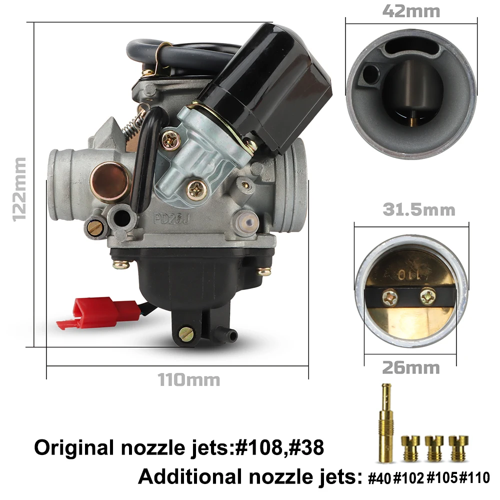 

NIBBI мотоцикл PD26J карбюратор 26 мм мощный карбюратор металлический со сливным клапаном карбюратор для двигателя GY6 Honda скутер Suzuki AN125-150CC