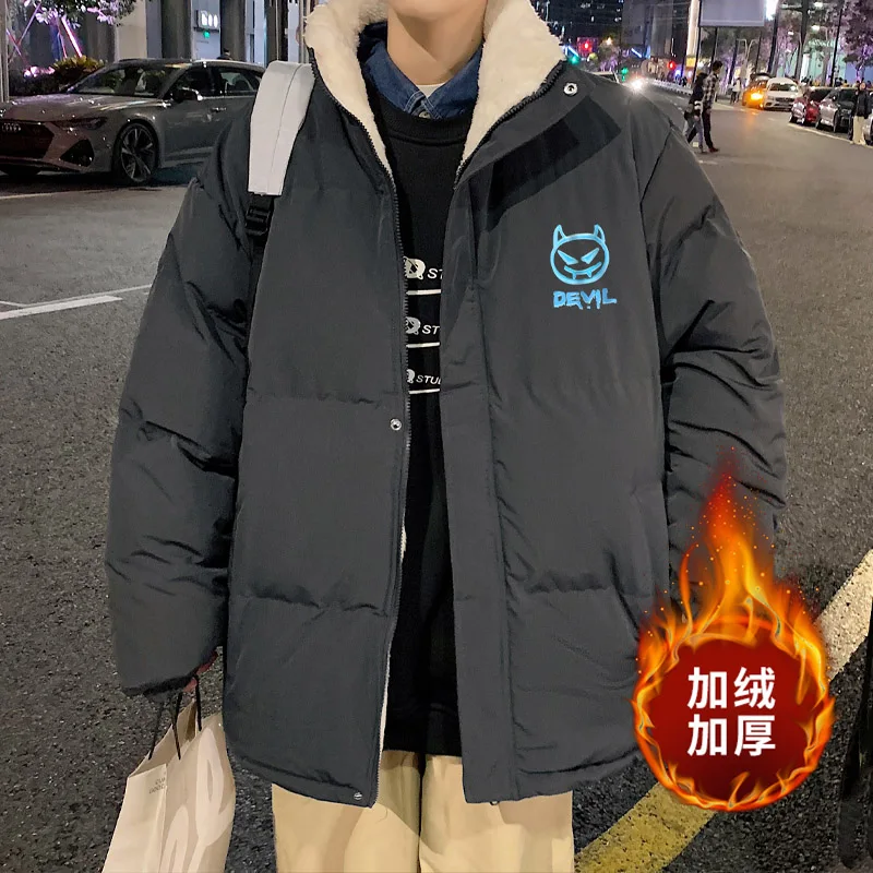 EOENKKY/2022 Winter Fashion Brand Jacket For Men Casual Loose Thicken Fleece Warm Mens Parkas Stand Collar Men Winter Jacket