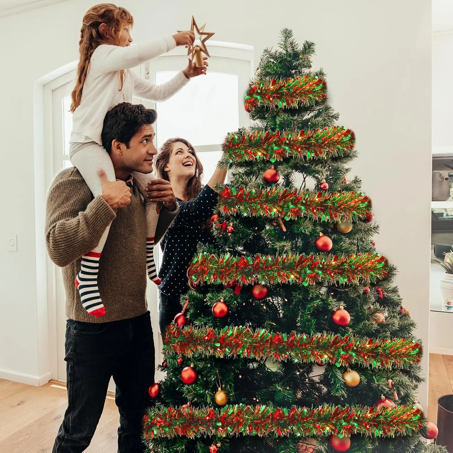 Рождественская гирлянда с мишурой металлическая мишура поворотная блестящая