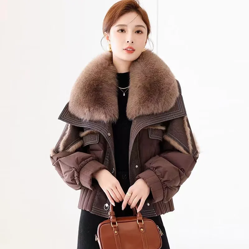 Женский зимний пуховик 2024 новая короткая куртка с воротником из натурального