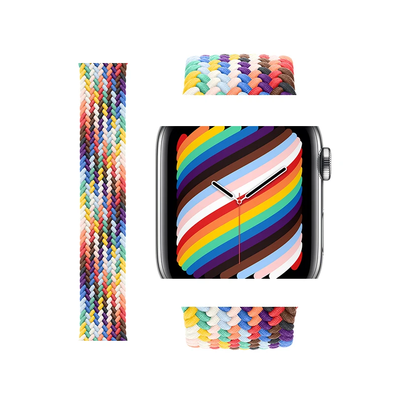 Braided Solo Loop Metal Head for Apple Watch Strap 45 44 41 40 42 Nylon Fabric Elastic IWatch Series Se2 6 7 8 Ultra 49mm Band