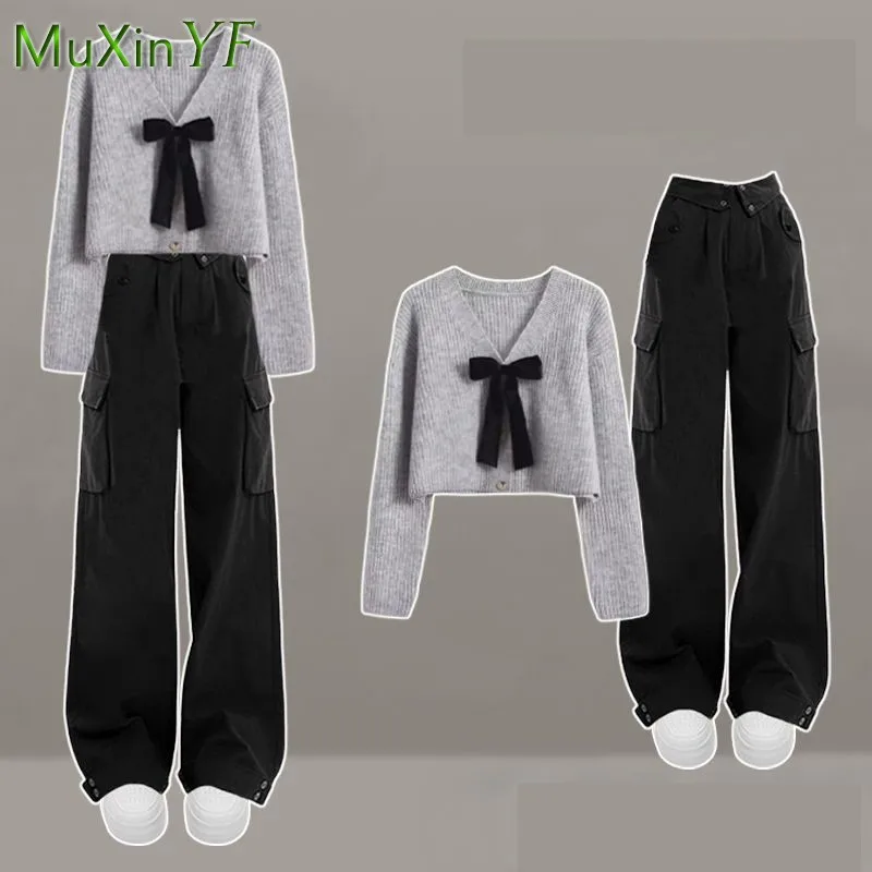 2024 Корейский элегантный осенне-зимний новый шикарный вязаный свитер с бантом