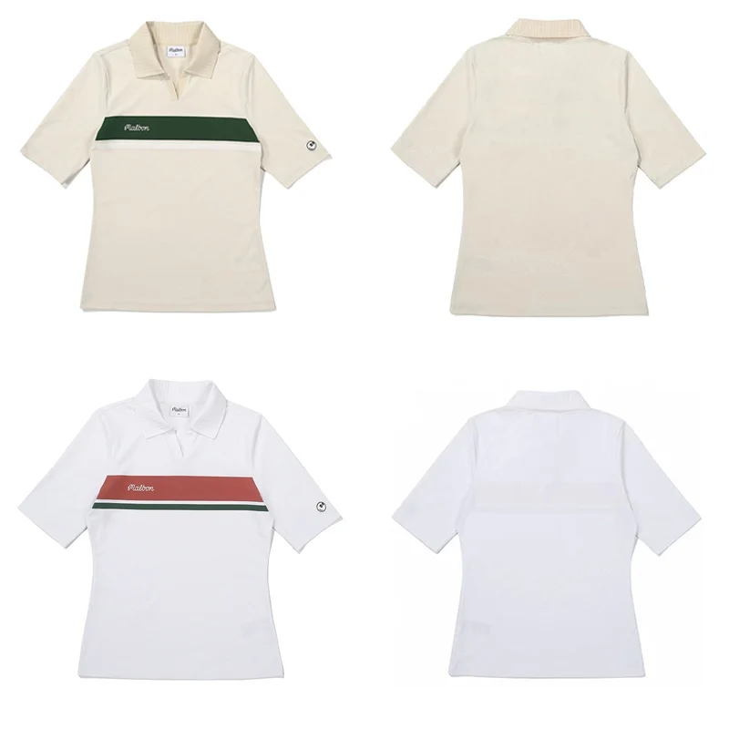 

Korean Original Golf Shirts Women New Summer Lapel Bar Color Slim Fit Breathable Short Sleeve Quick Drying Golf Clothing