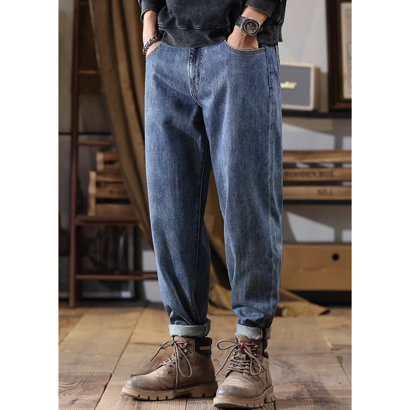 Men Clothing 2022 Autumn and Winter New Style Vintage Versatile Straight Haren Pants Loose Recreational Temperament Jeans Female