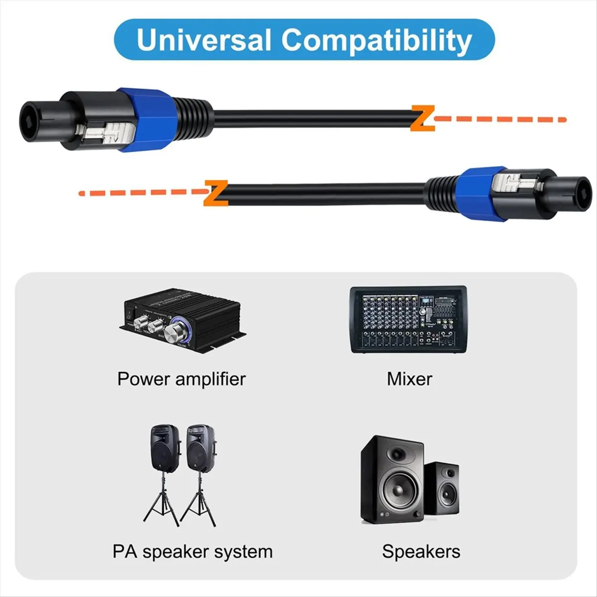 Фото Кабель Speakon 6 футов, профессиональный, 18 AWG, штекер-штекер, аудиокабель, ПВХ + 16 AWG, провод из луженой меди, гнездо-штекер для подключения к динамикам №4