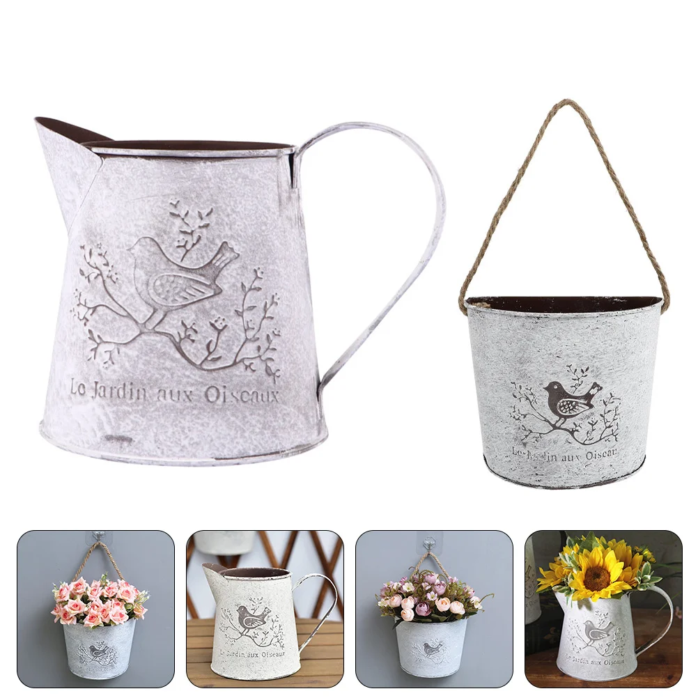 

2Pcs Iron Succulent Buckets with Handles Iron Portable Buckets Photo Props