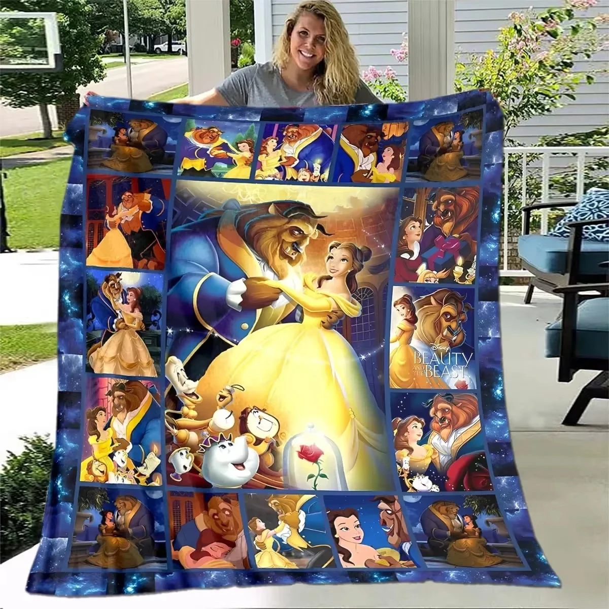 Мягкое плюшевое одеяло Красавица и чудовище фланелевое для гостиной спальни