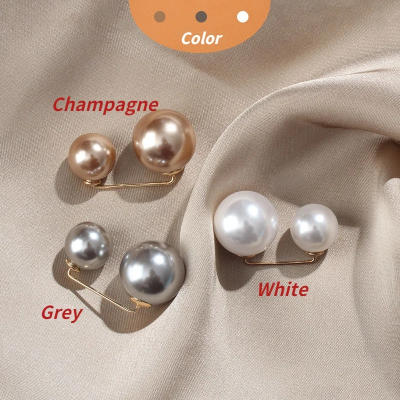 

3pcs/set Women Fashion Cinch Belt Pin Double Pearl Metal Lapel Brooch Accessories