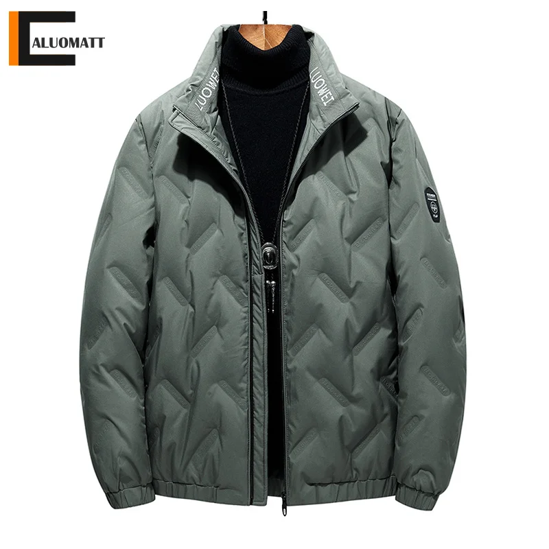 

Men Duck Down Thick Warm Breathable Lapel Coats Solid Color Lightweight Parkas 80% White Duck Down Winter Windproof Overcoat