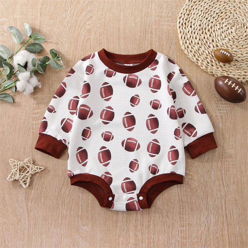 

Pudcoco Newborn Infant Baby Boys Girls Romper Autumn Winter Long Sleeve Crew Neck Rugby Print Fall Bodysuit for Casual Daily