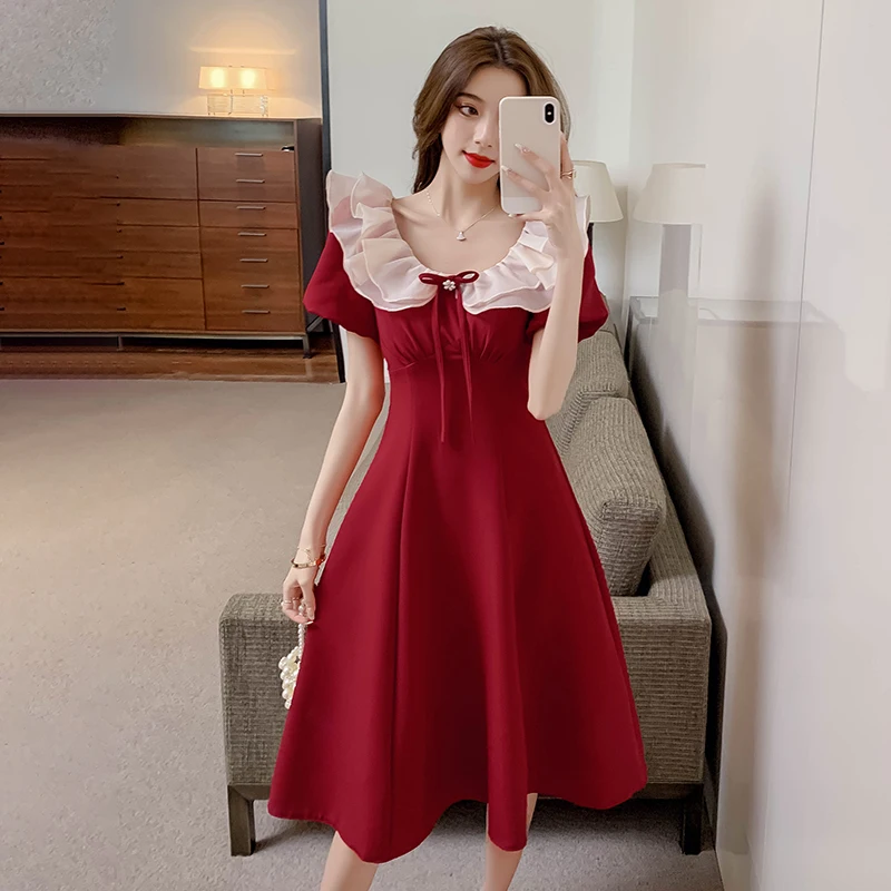 

COIGARSAM Women's Summer Dress New French Style Cute Red Black Dresses Dropshipping